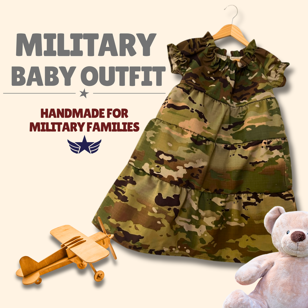 Military Baby Camo Dress – Handmade Military-Inspired Outfit, Newborn–4T