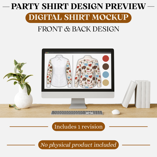Custom Party Shirt Design Preview – Digital Mockup Before Ordering
